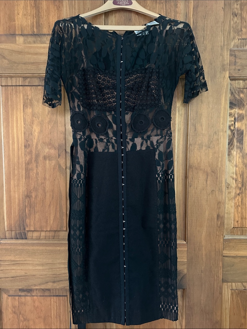 Byron Lars Black Lace & Crochet Midi Dress